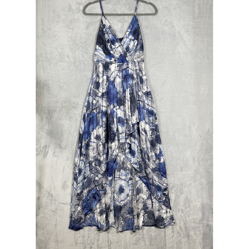 Lulus Floral High-Low Maxi Dress XS White Blue‎ Faux Wrap Prom Hoco Summer Party